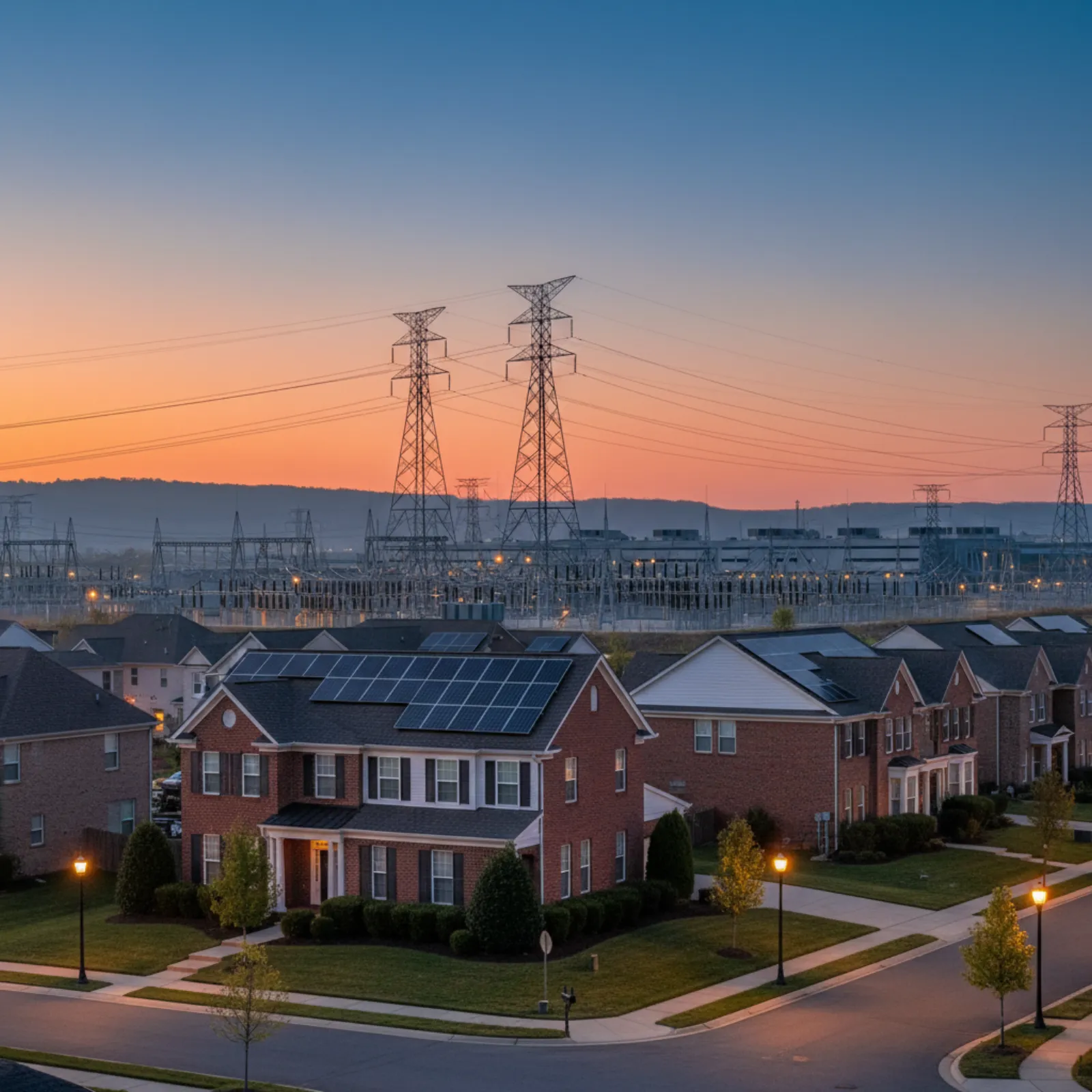 AI data center complex connected to a regional electrical transmission grid