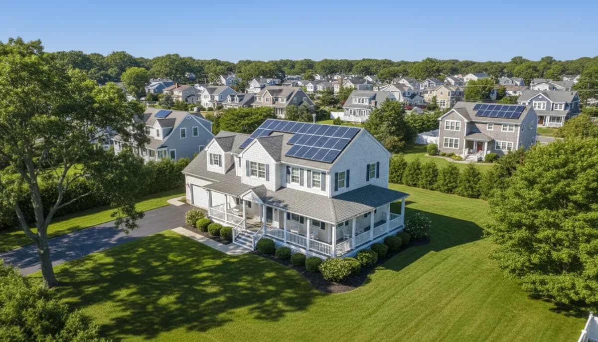 New Jersey home with solar panels and suburban neighborhood