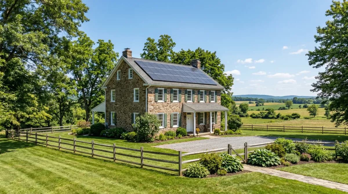 Pennsylvania home with solar panels and rolling hills scenery
