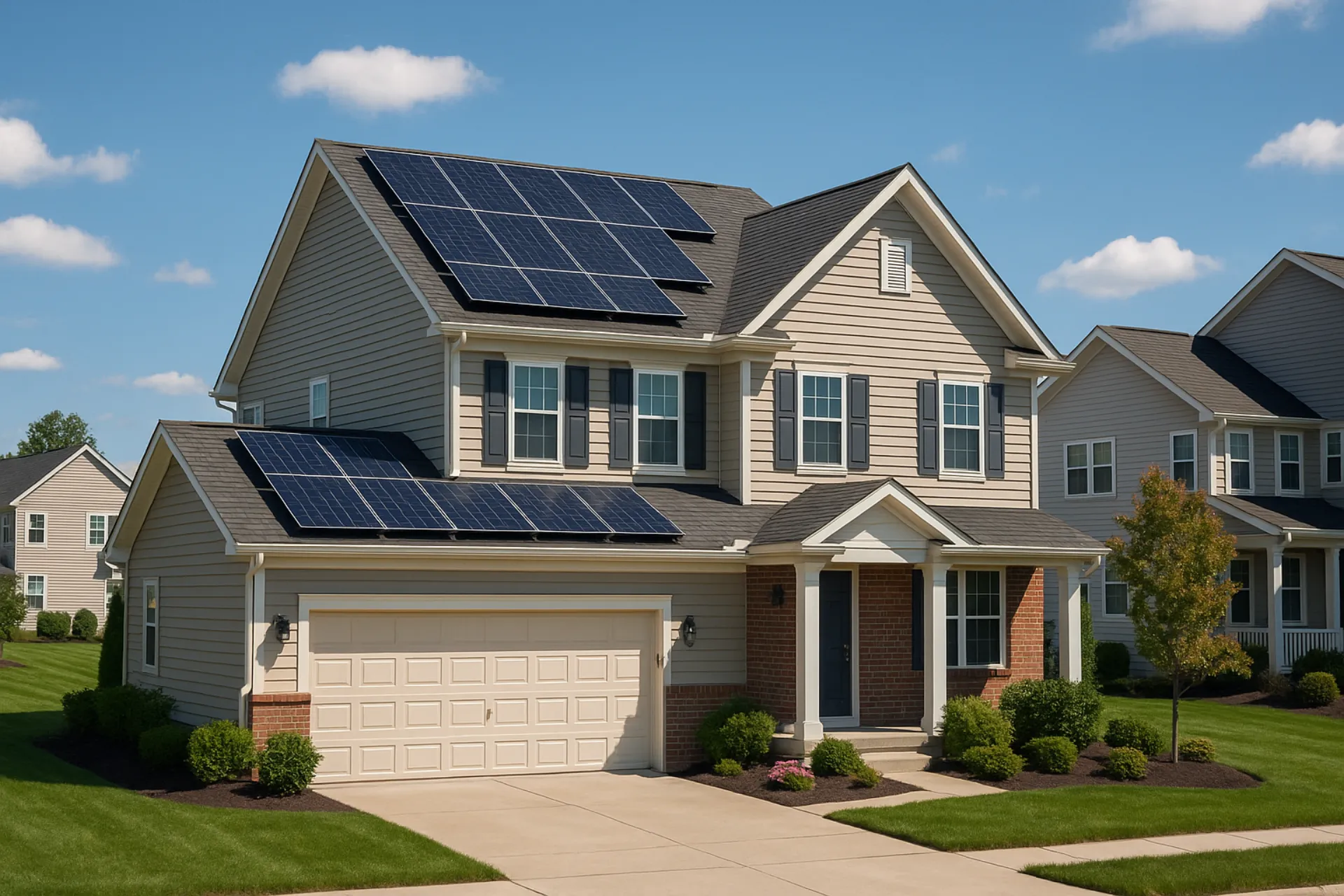 New Jersey suburban home with solar panels