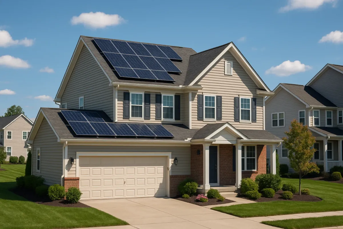 New Jersey suburban home with solar panels