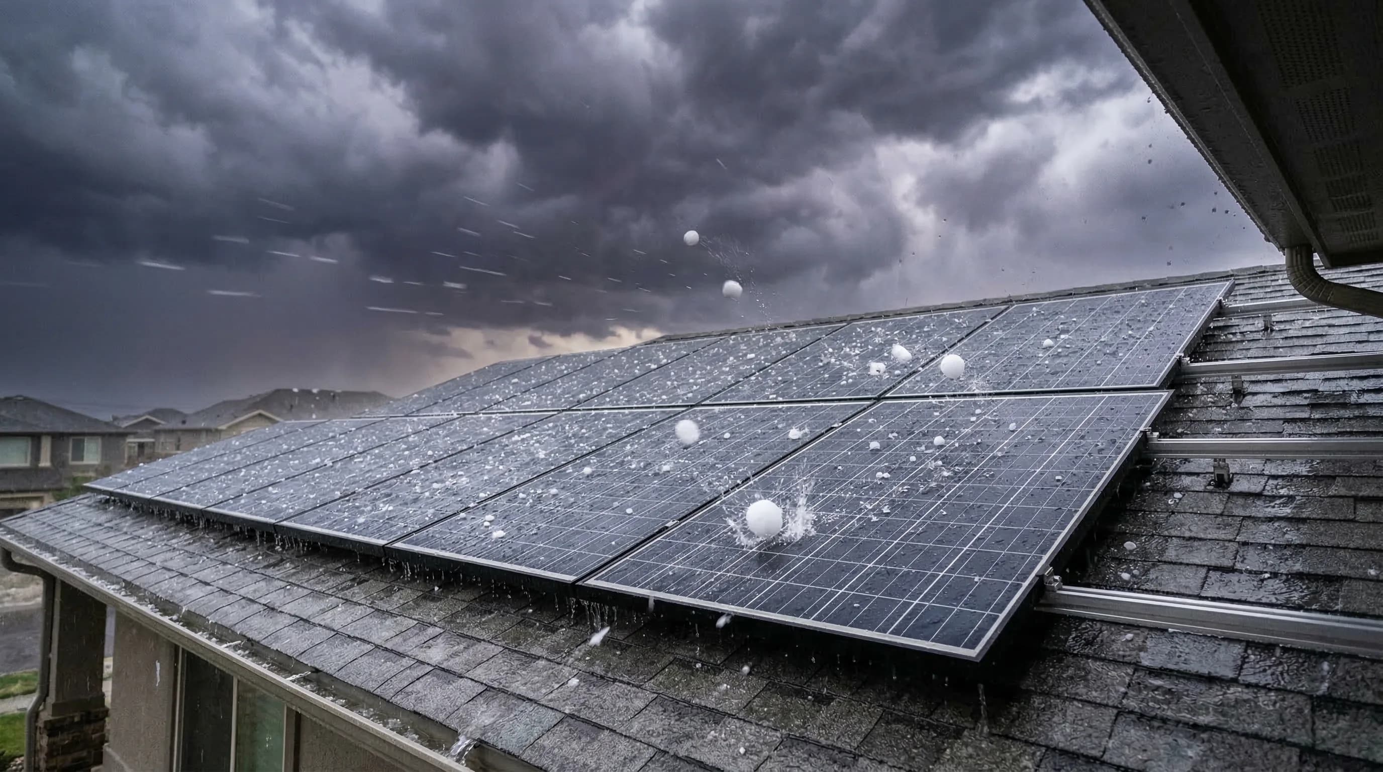 Solar panels withstanding hailstorm showing durability and tempered glass protection