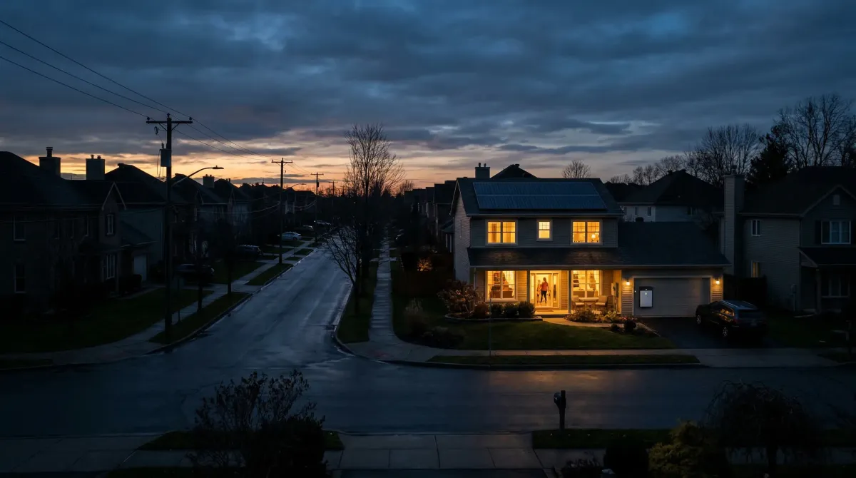 House with lights on during neighborhood blackout