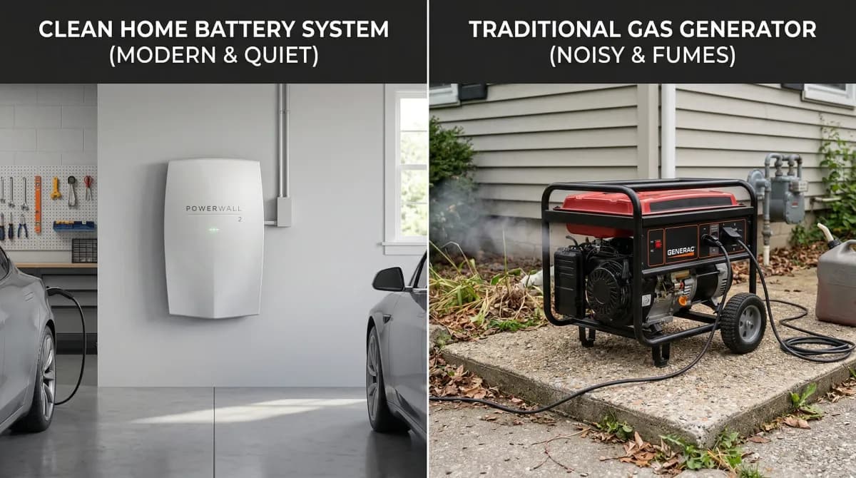 Split comparison of solar battery and gas generator