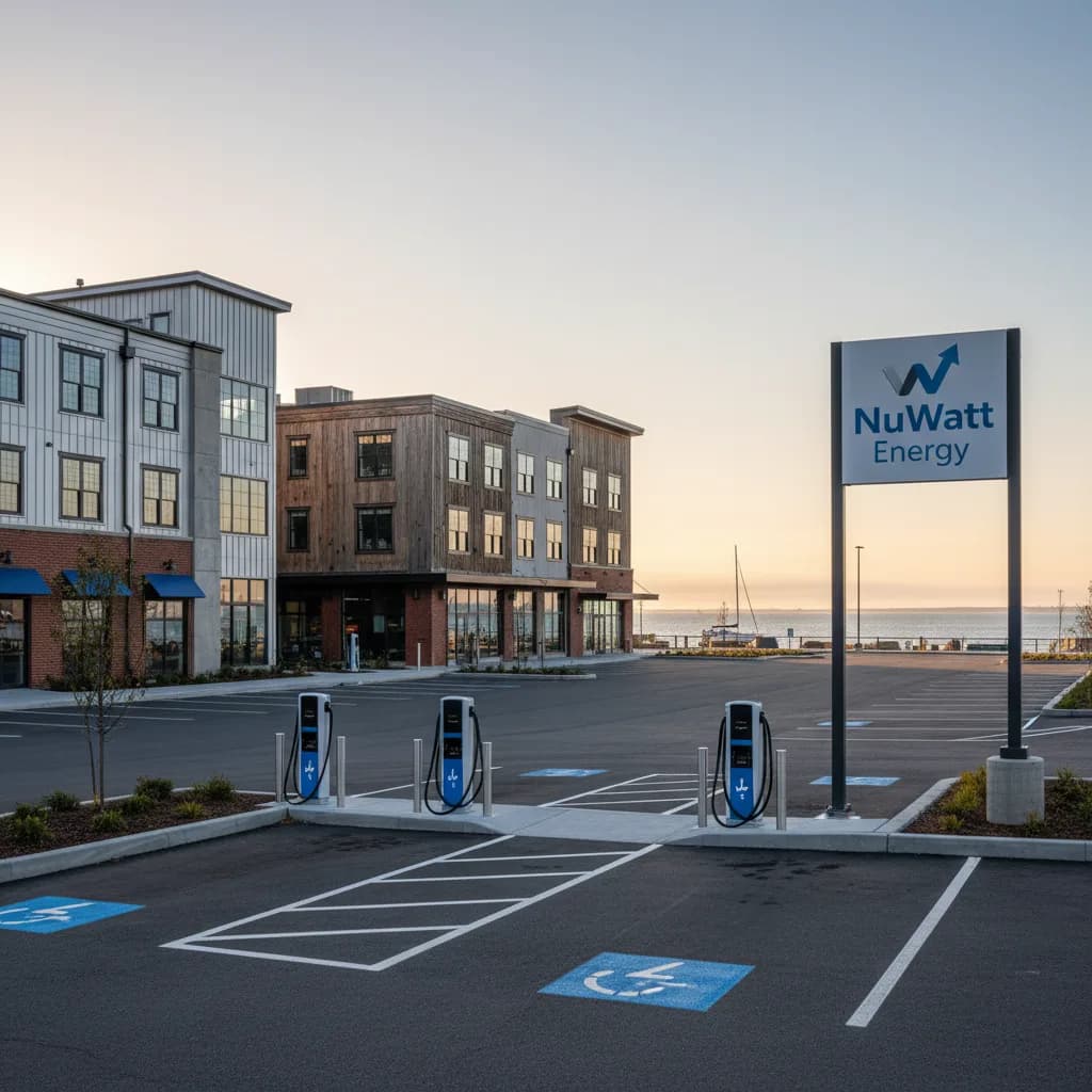 Commercial EV chargers at a Bridgeport Connecticut workplace parking lot