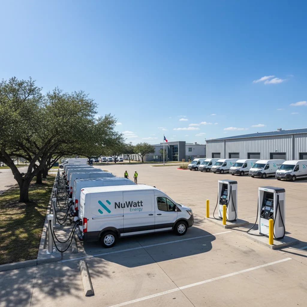 Fleet depot EV charging canopy at a Port of Houston logistics yard with storm-braced steel structure