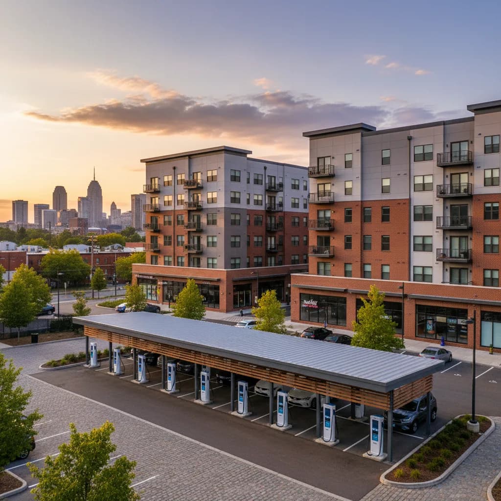 Commercial EV chargers installed at a Newark, NJ property