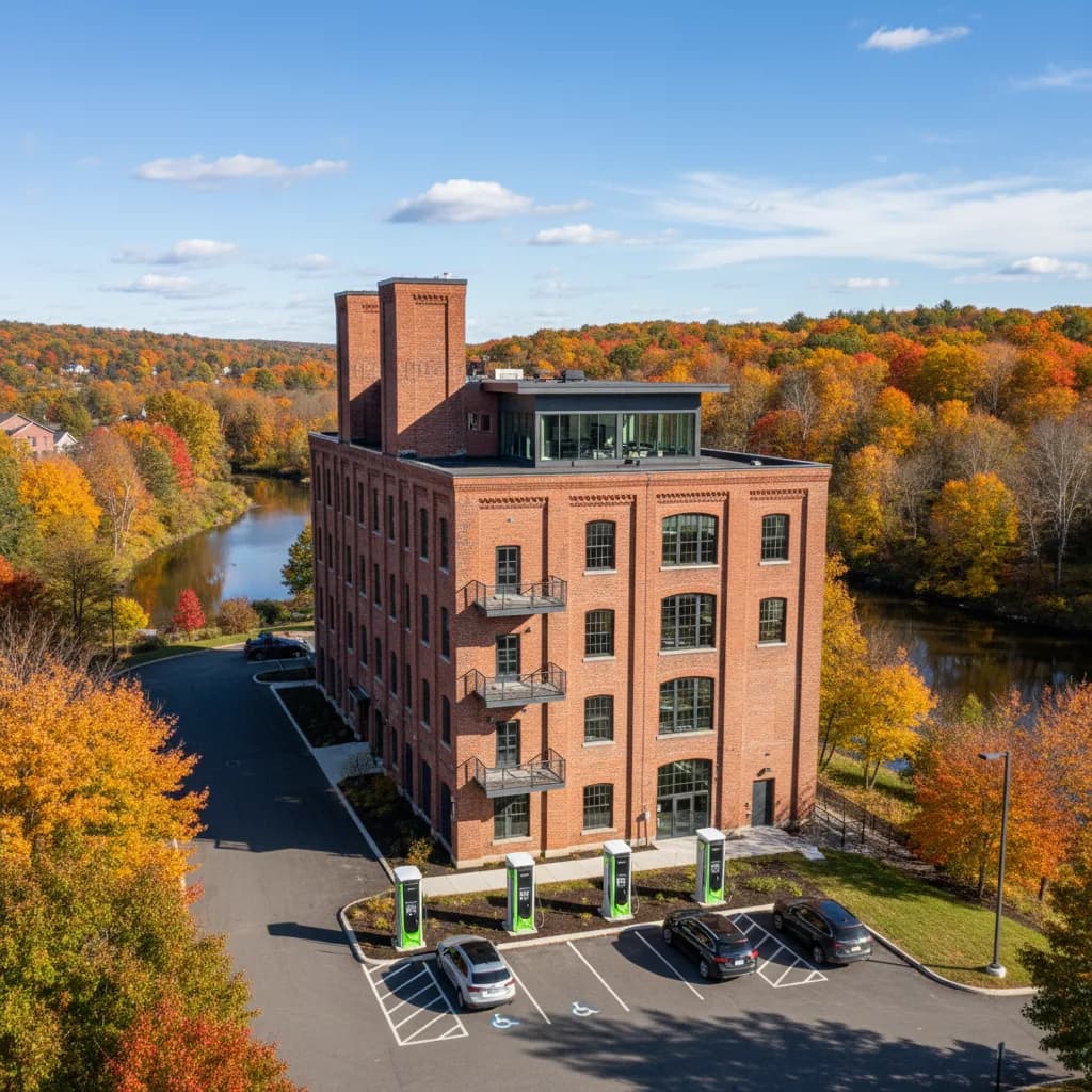 Commercial EV charging stations in Worcester Massachusetts industrial area