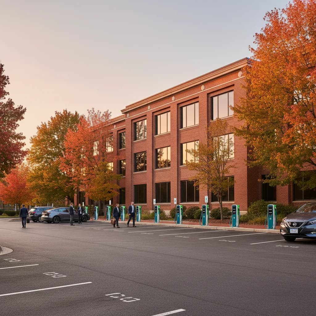 Massachusetts workplace EV charging installation with MassEVIP-funded Level 2 stations