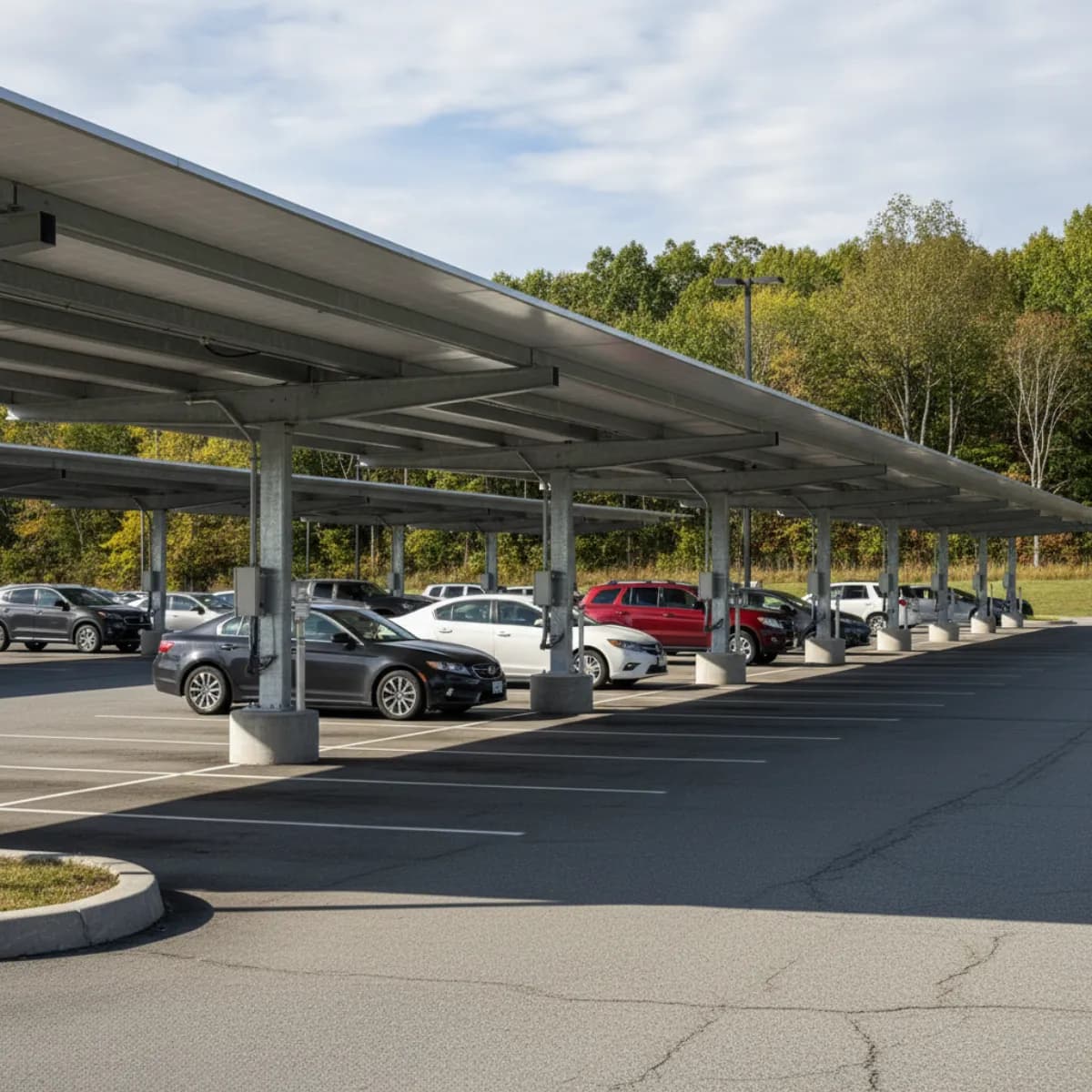 Commercial solar carport installation in Connecticut with EV charging stations