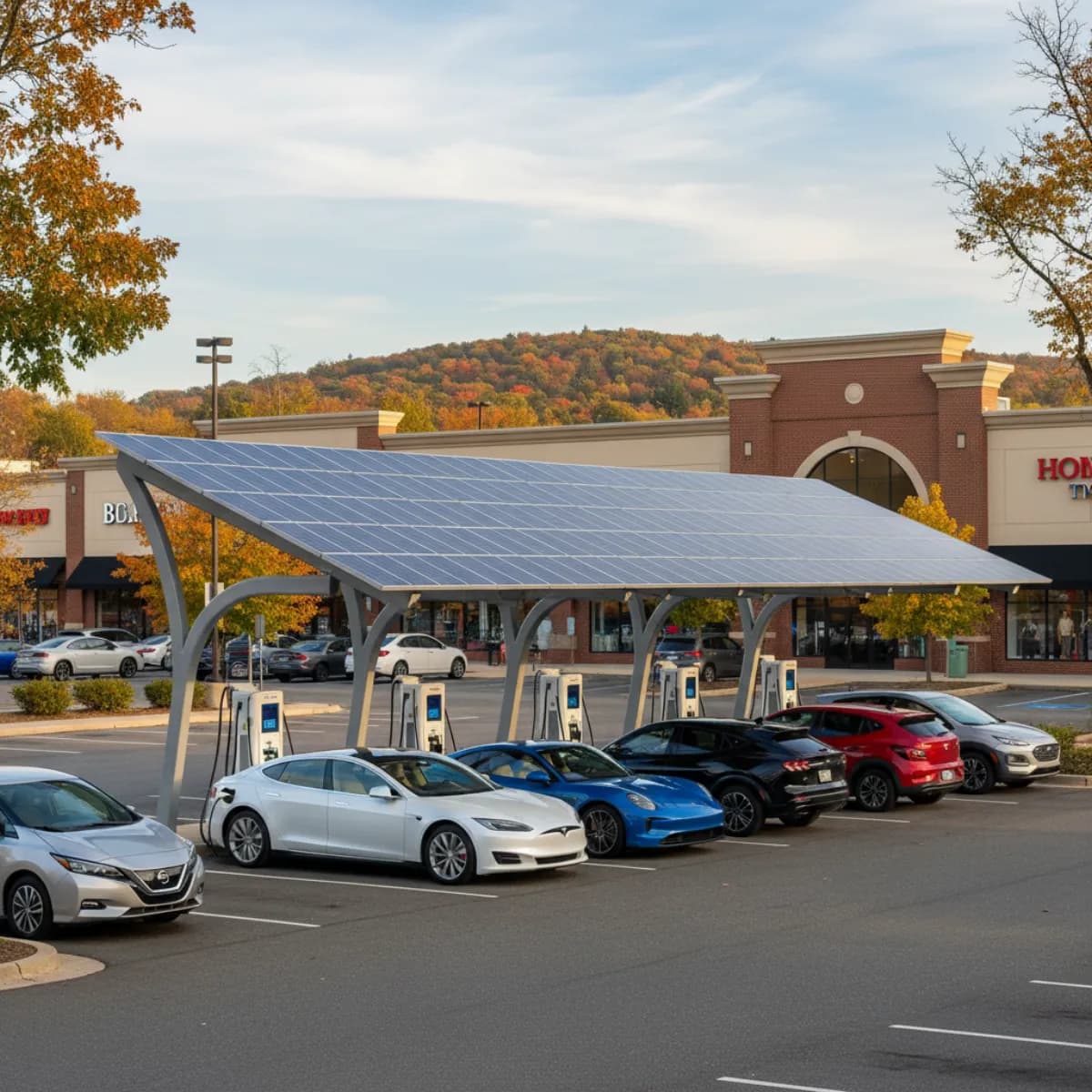 Solar carport with EV charging stations at a Connecticut commercial property