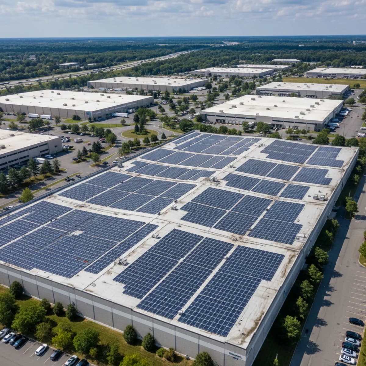 Large warehouse rooftop solar installation in Worcester Massachusetts