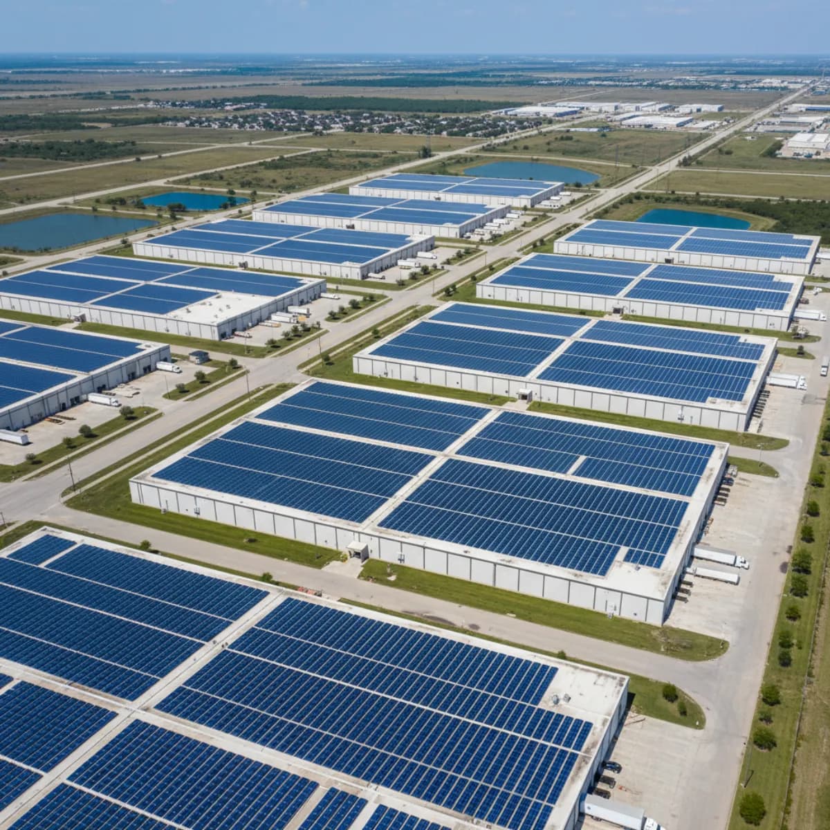 Large warehouse rooftop solar installation in Houston Texas CenterPoint territory