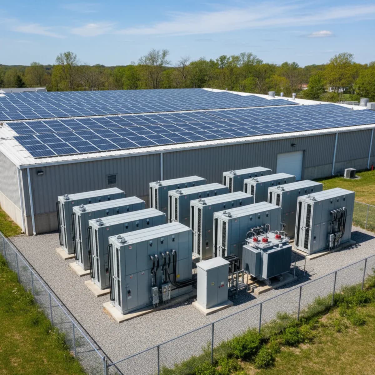 Commercial warehouse with solar panels and battery storage system in Connecticut