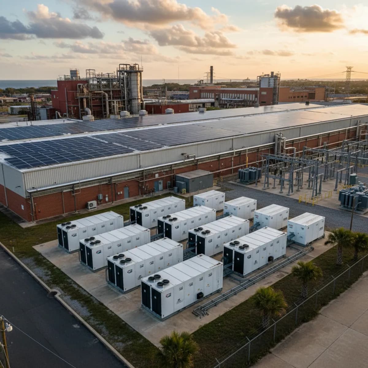 Texas commercial facility with solar panels and battery storage for demand charge reduction