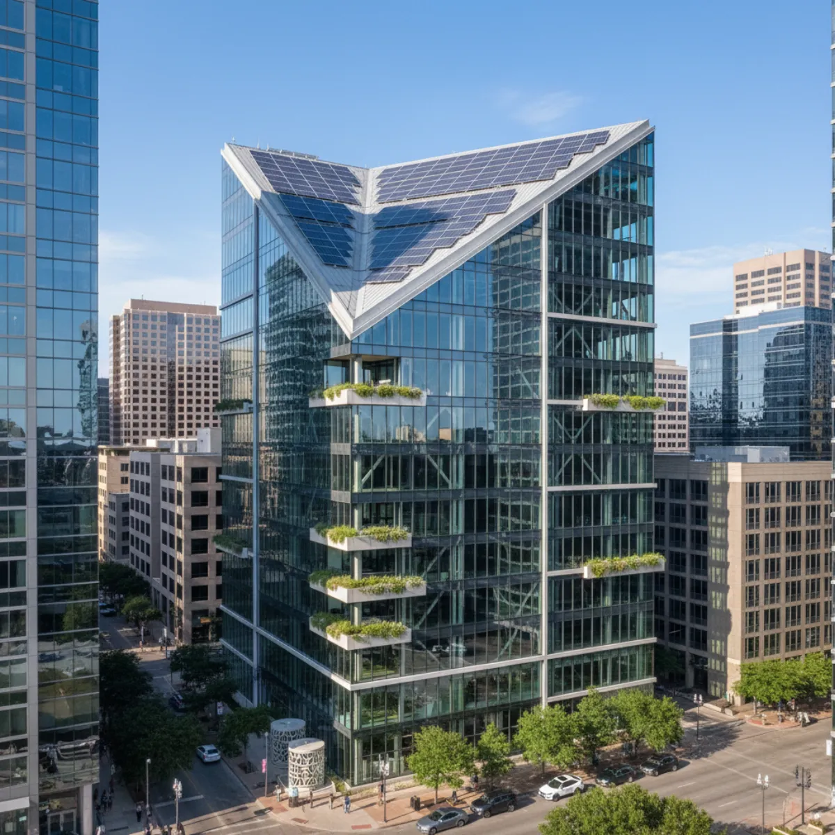 Texas commercial building with solar installation meeting energy code requirements