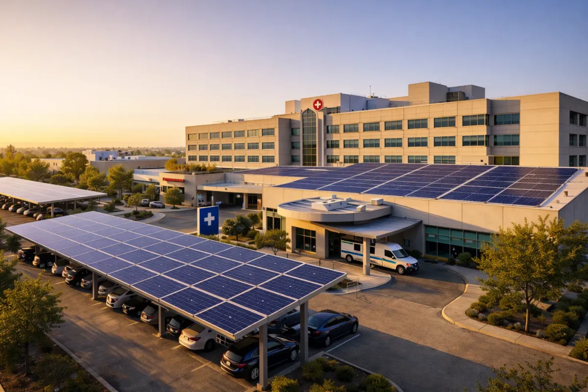 Medical office building with solar panels and battery storage in Stamford Connecticut
