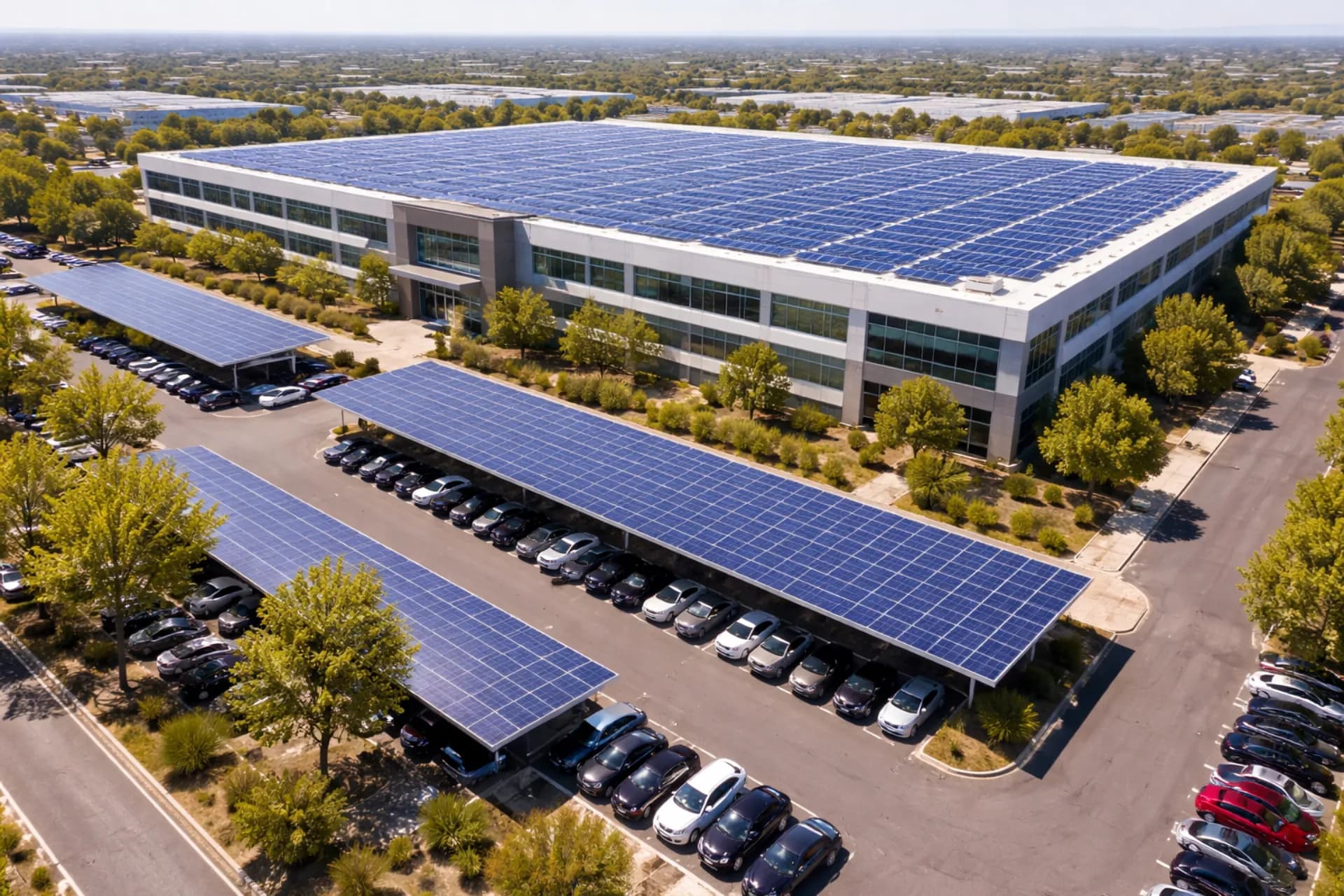 Commercial solar installation on large building rooftop