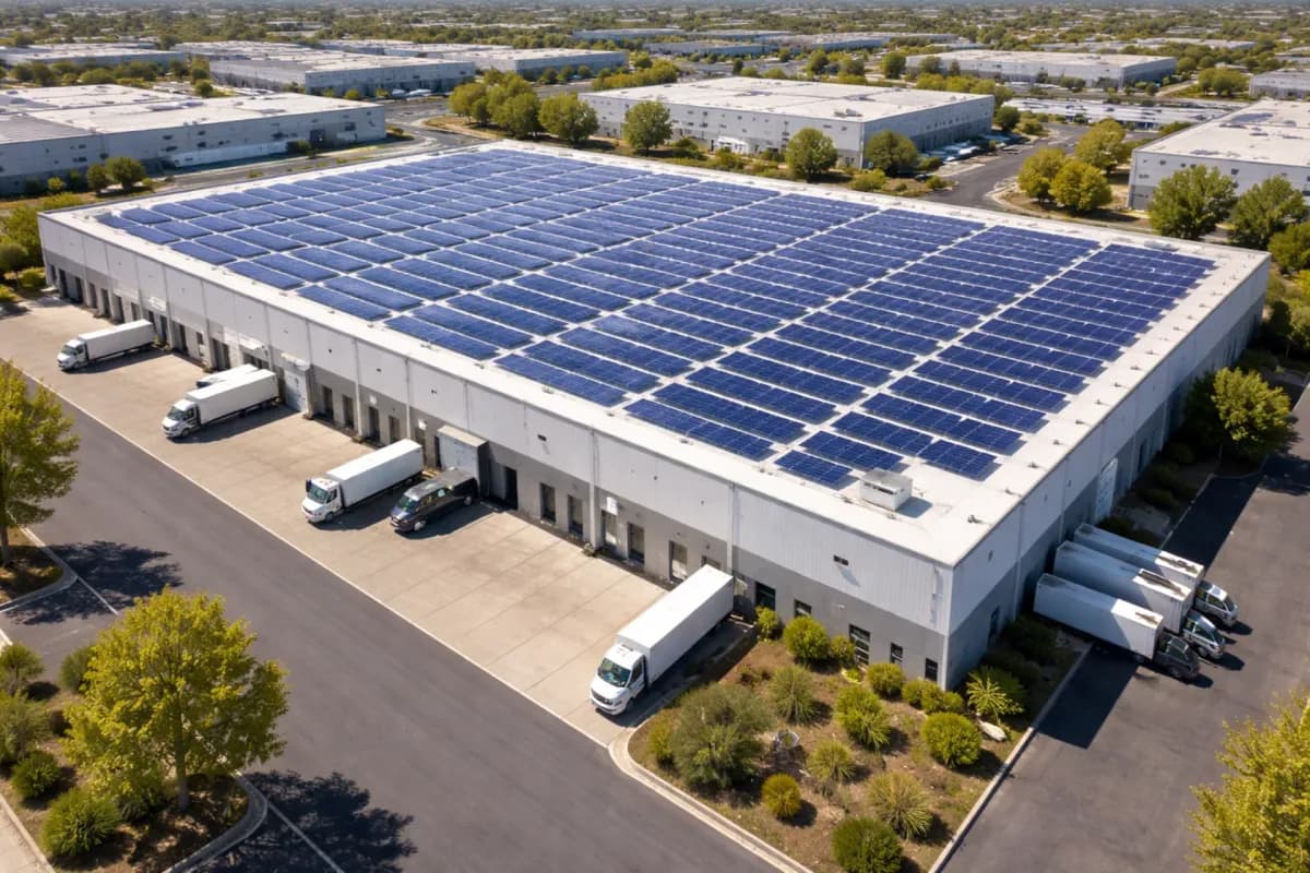 Commercial solar installation on large building rooftop