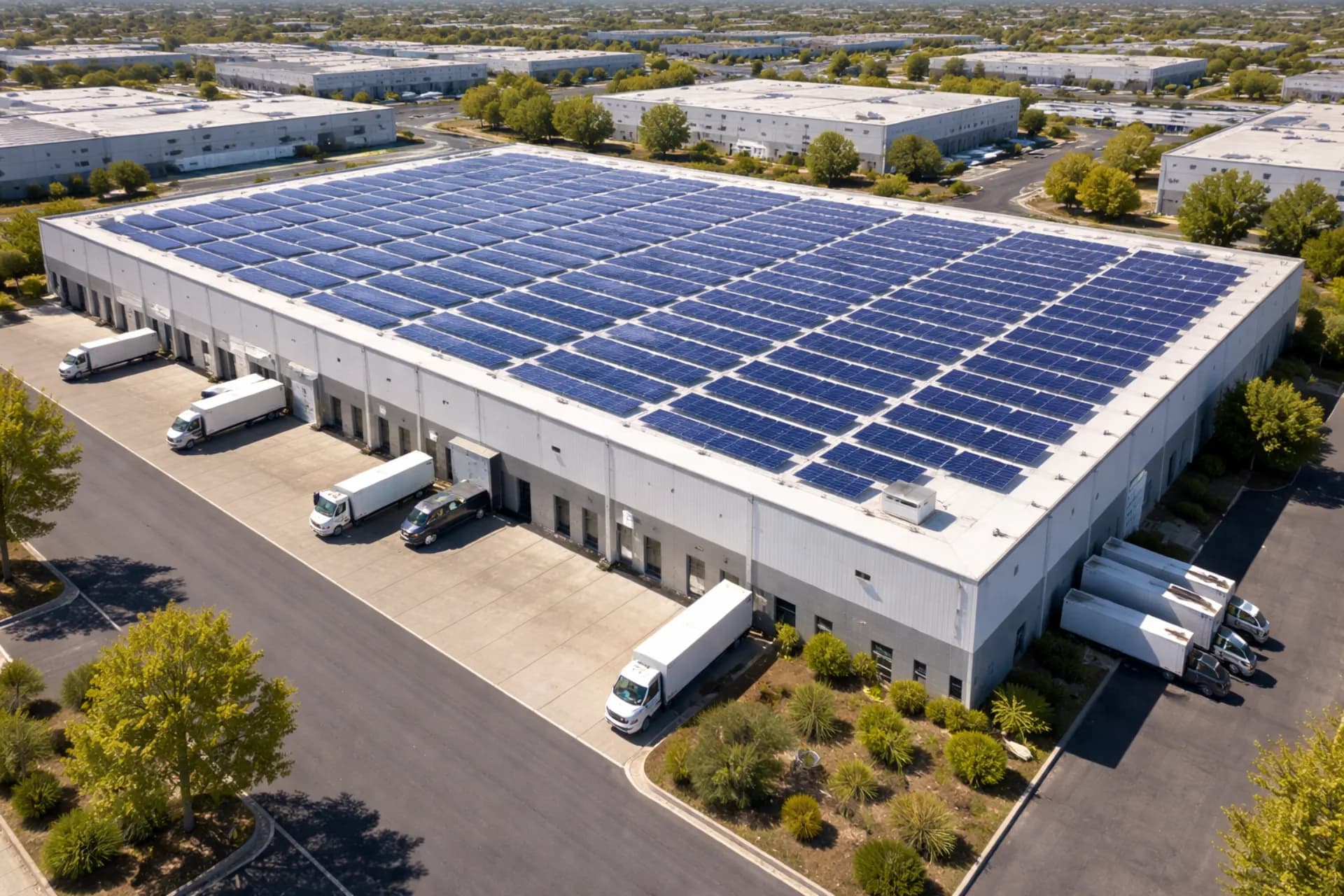 Commercial solar installation on large building rooftop