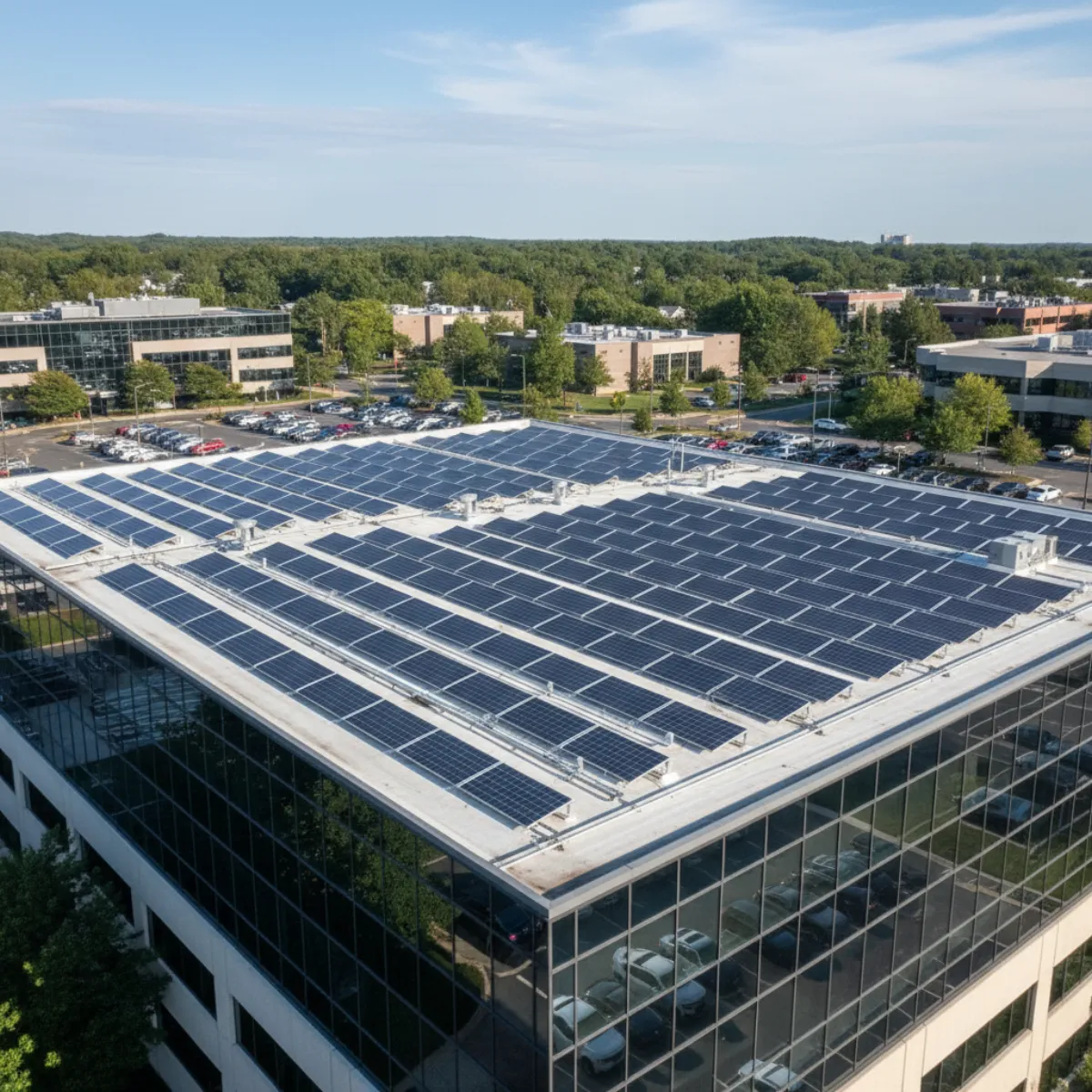 Commercial solar installation on a Massachusetts warehouse roof under a site host agreement