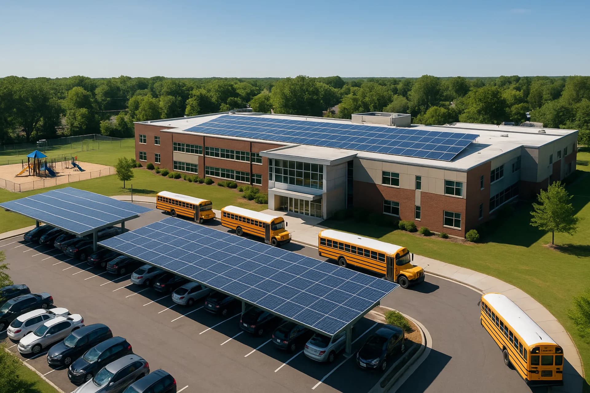 Solar panels on a private school rooftop in Newton Massachusetts