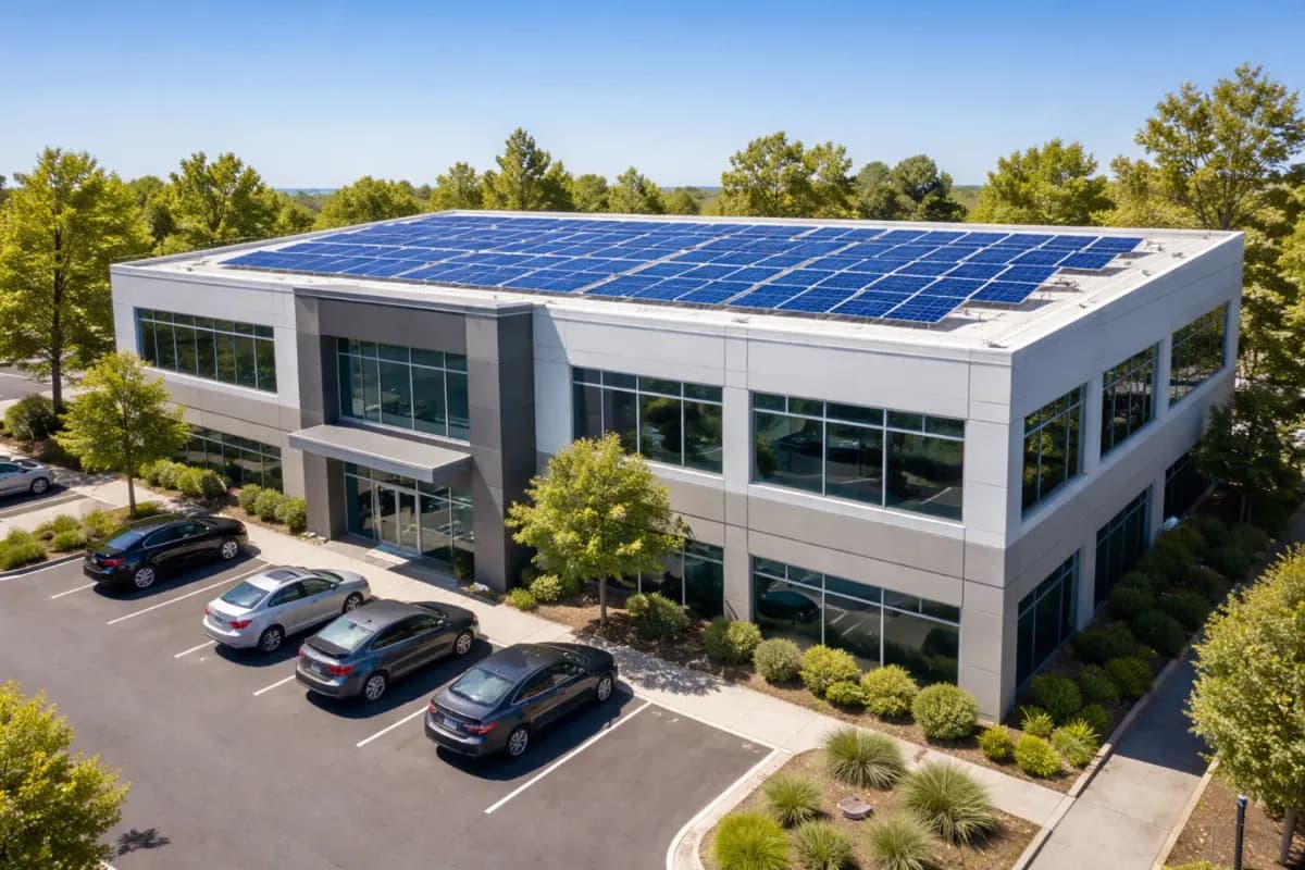 Commercial solar installation on large building rooftop