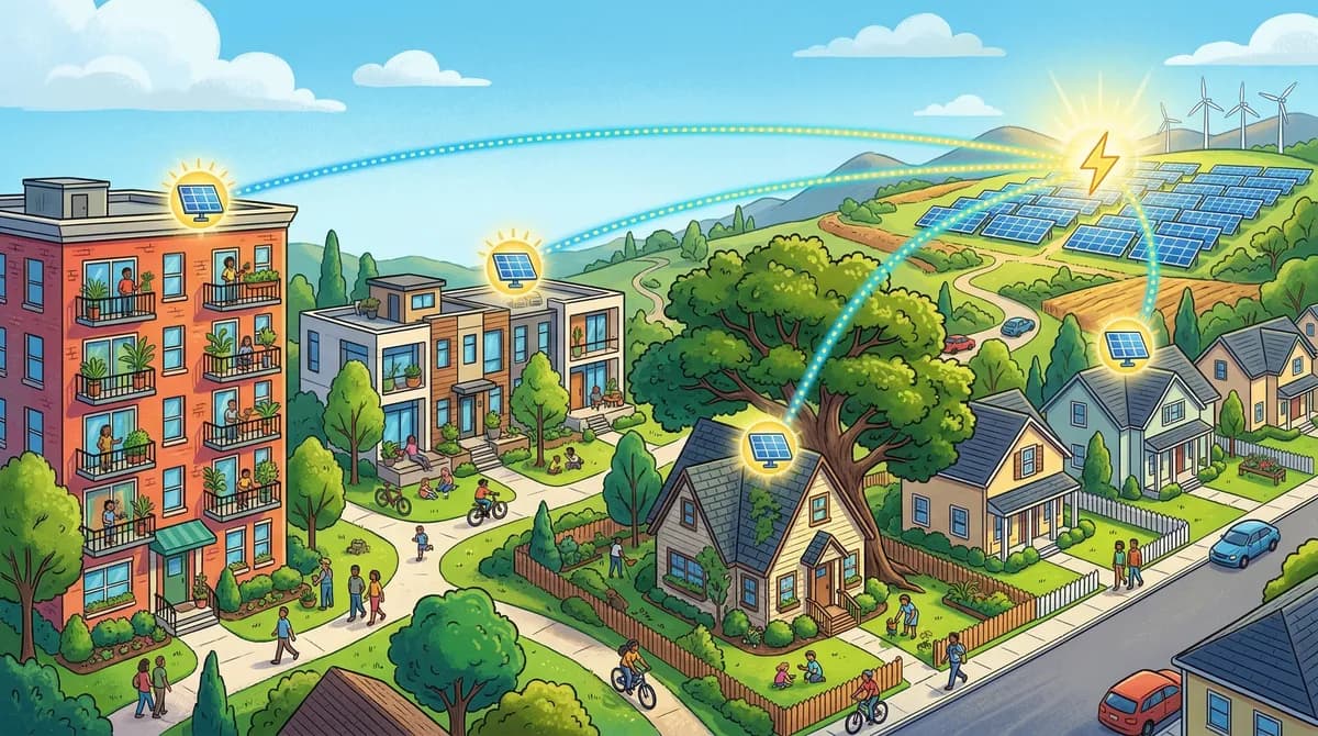 Different building types that benefit from community solar: apartments, condos, shaded homes, and HOA-restricted neighborhoods