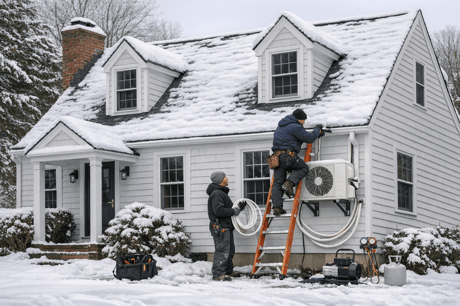 Connecticut Cape Cod style home with dormers and a ductless mini-split heat pump system