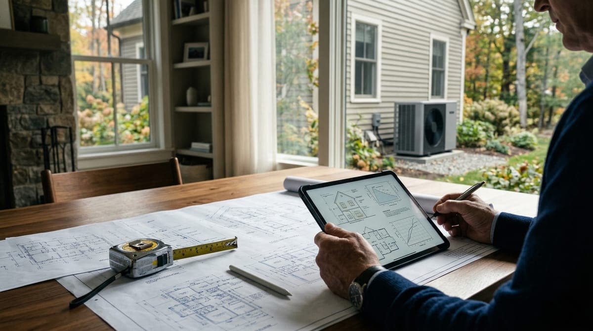 Connecticut home with heat-pump sizing plans, load calculations, and cold-climate equipment