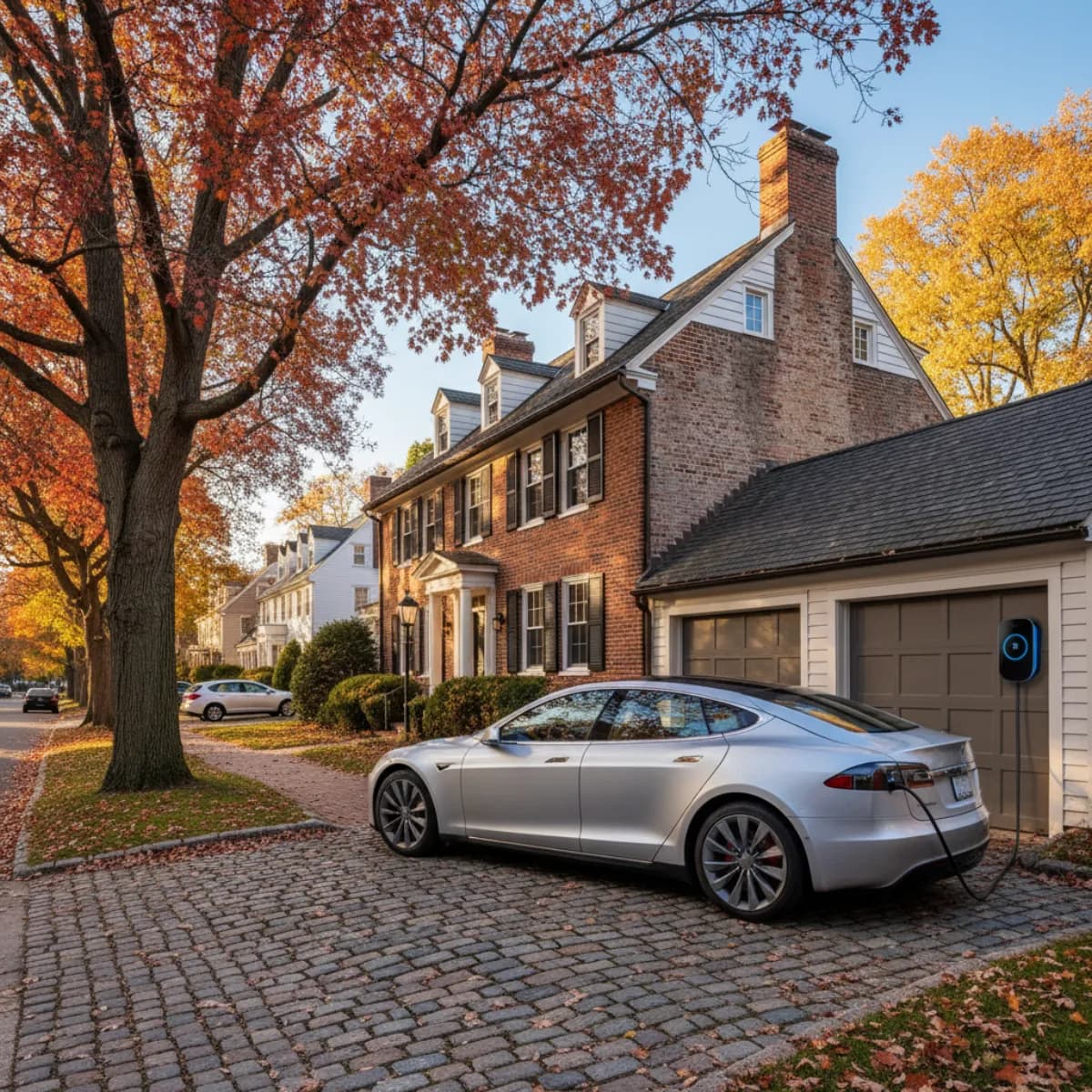 Electric vehicle charging at a Connecticut home with solar panels