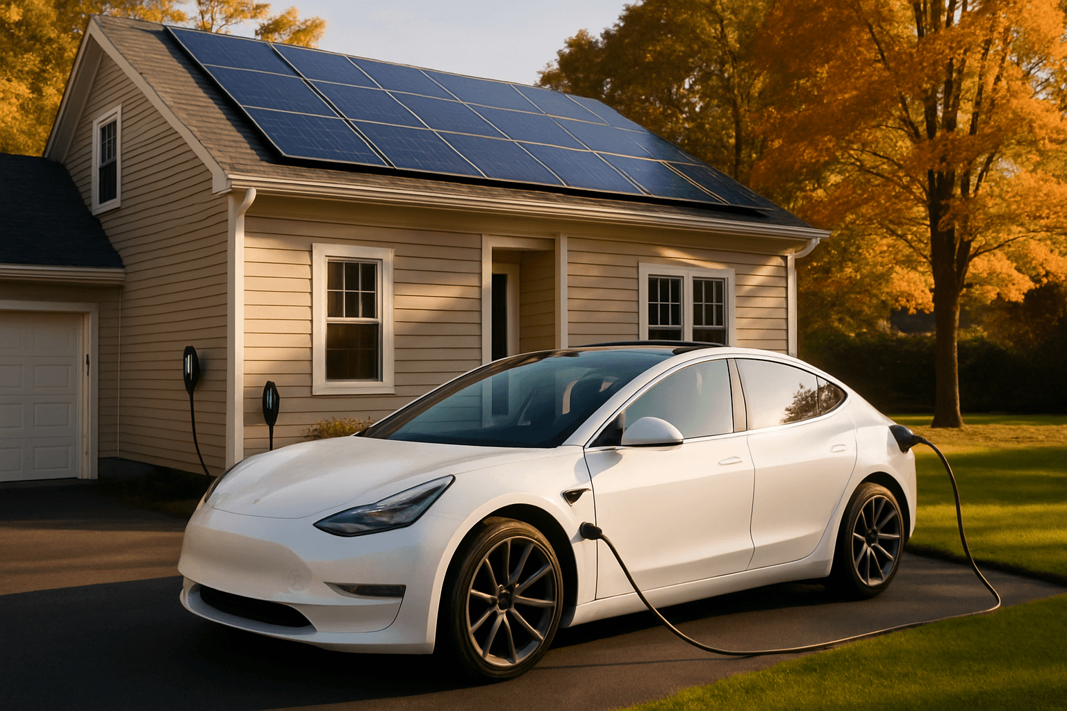 Electric vehicle charging from solar panels on a Connecticut home