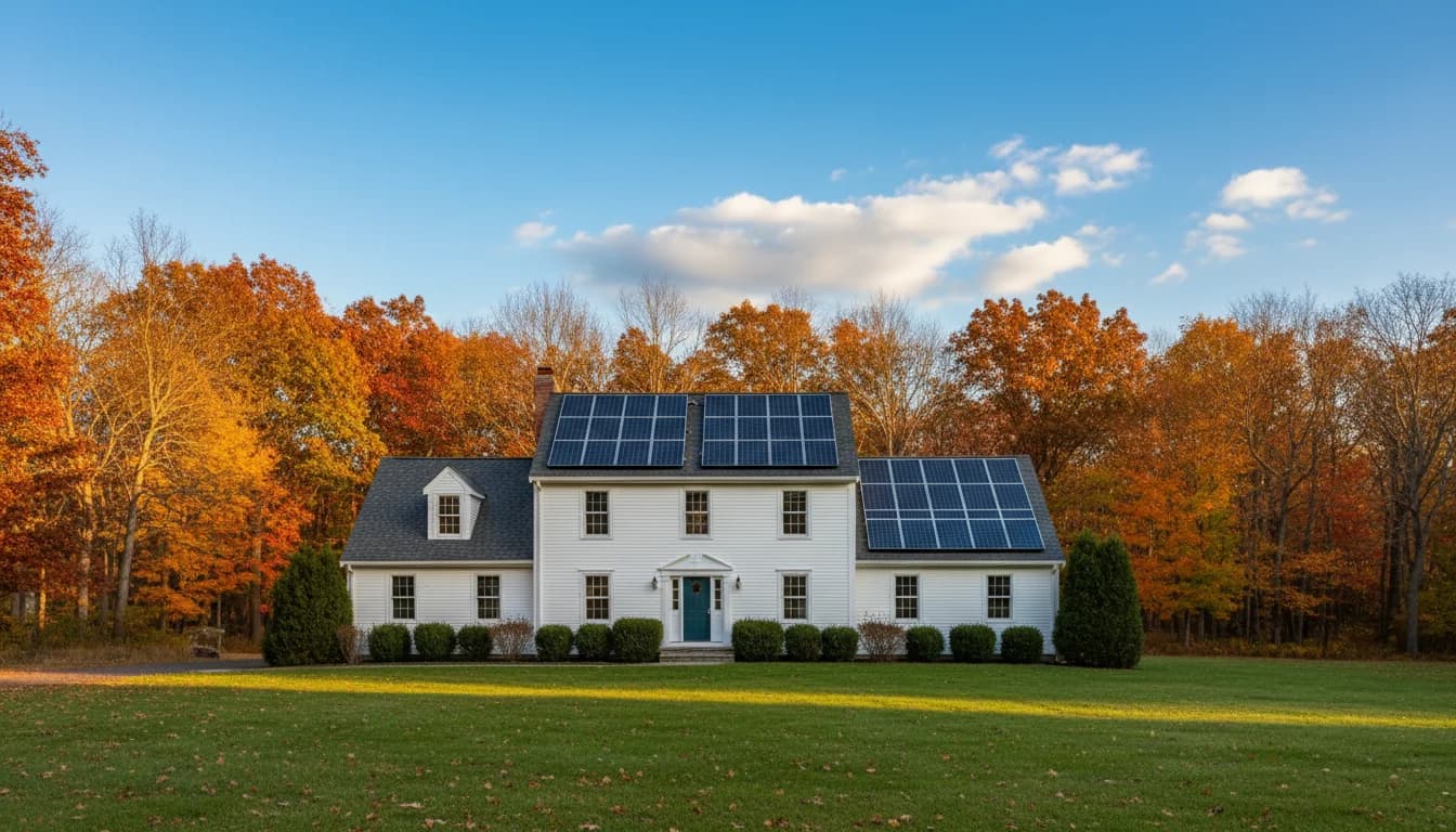 Connecticut home with solar panels and a lease agreement document overlay