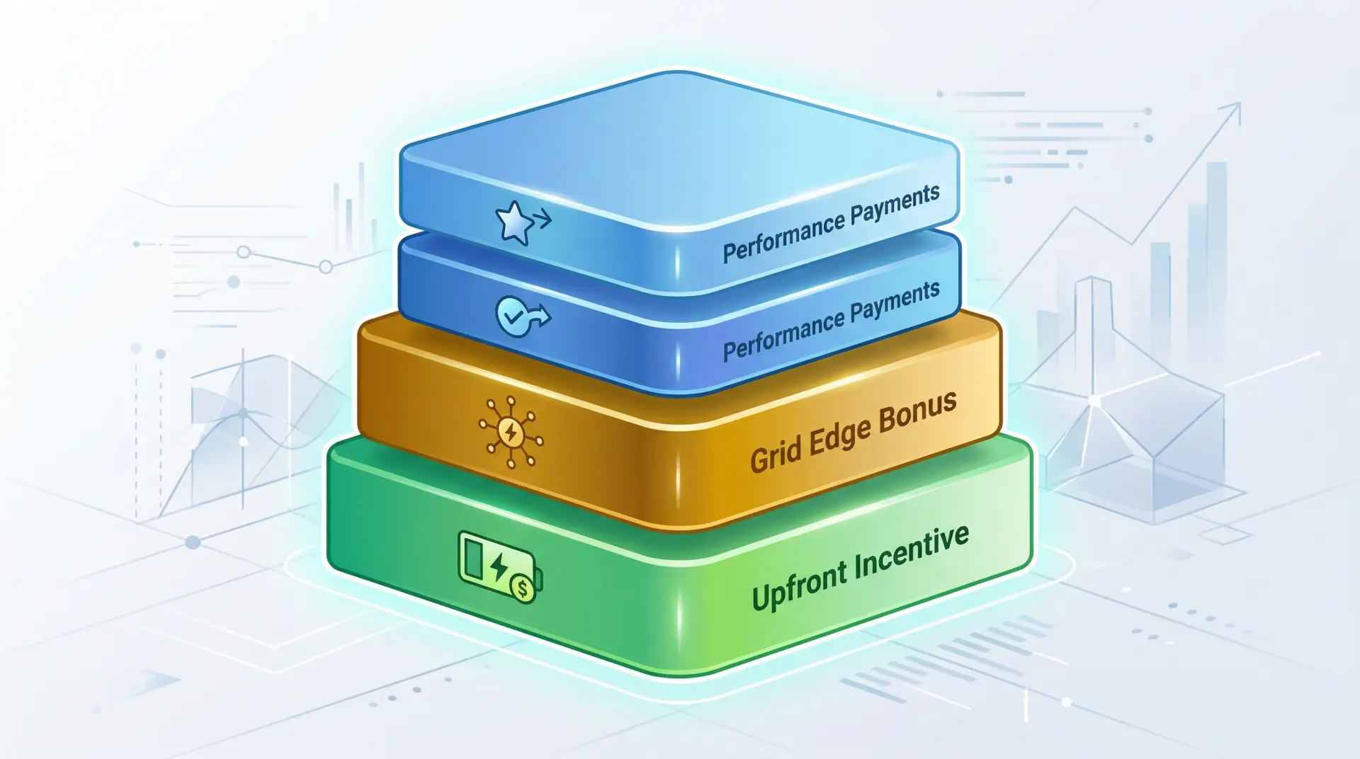 Battery incentive value stack showing Grid Edge bonus, upfront incentive, and performance payments