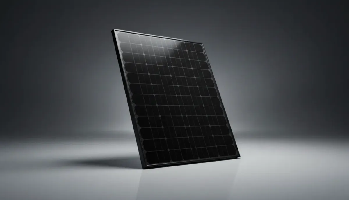 Premium all-black solar panel in studio lighting showing sleek design and cell pattern