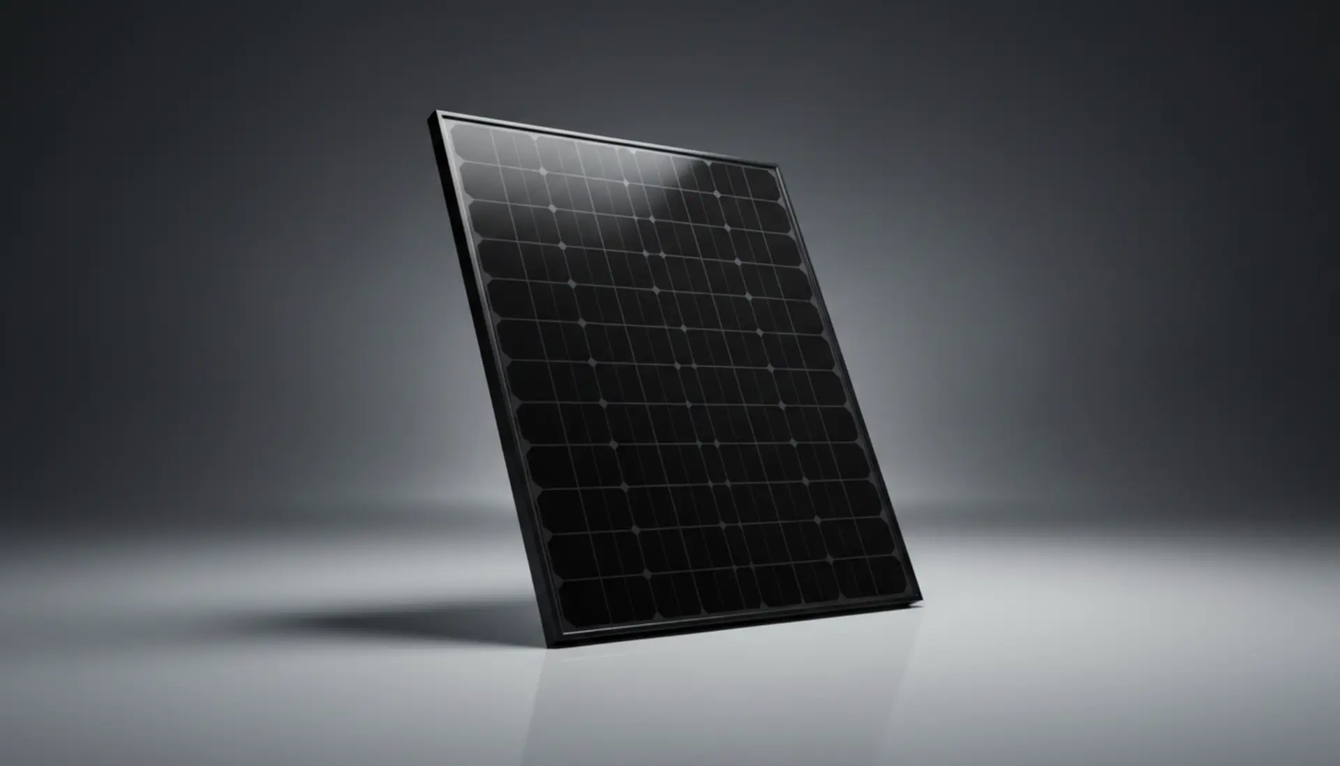 Premium all-black solar panel in studio lighting showing sleek design and cell pattern