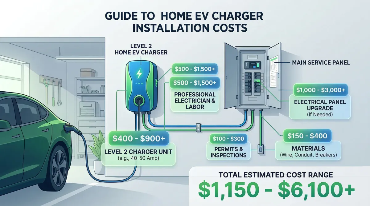 EV charger installation cost breakdown in a modern garage