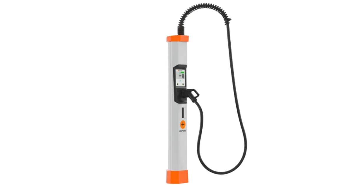 Kempower Satellite DC charging dispenser with overhead cable support