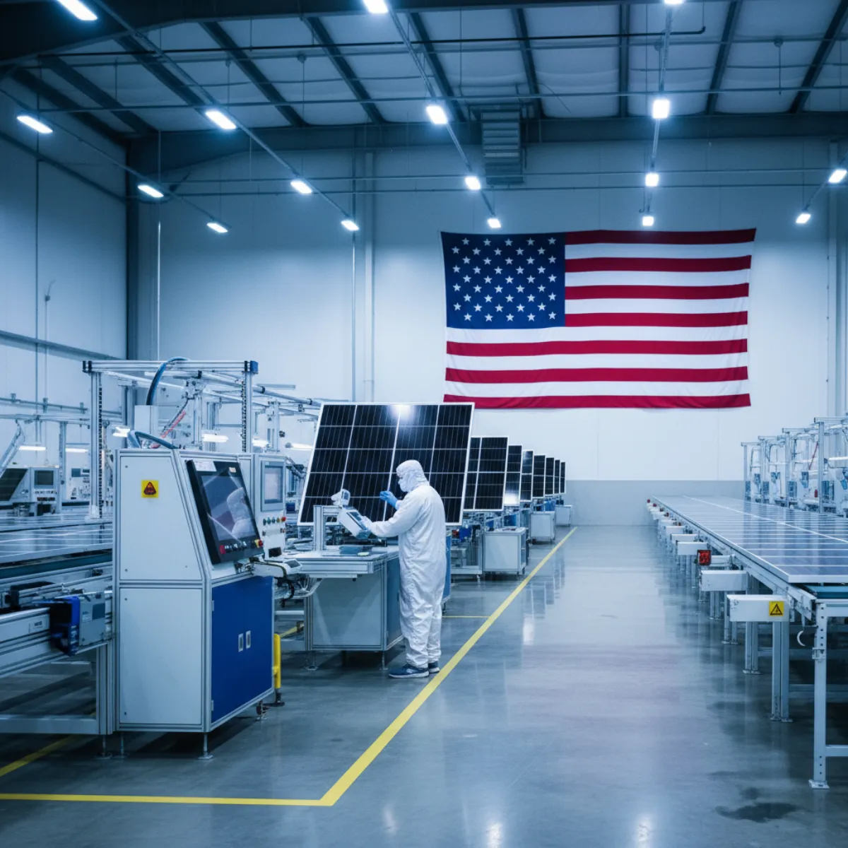 Solar panels manufactured in an American factory — domestic content compliance