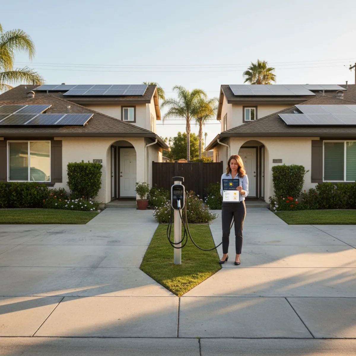 Rental property with solar panels, heat pump, and EV charger
