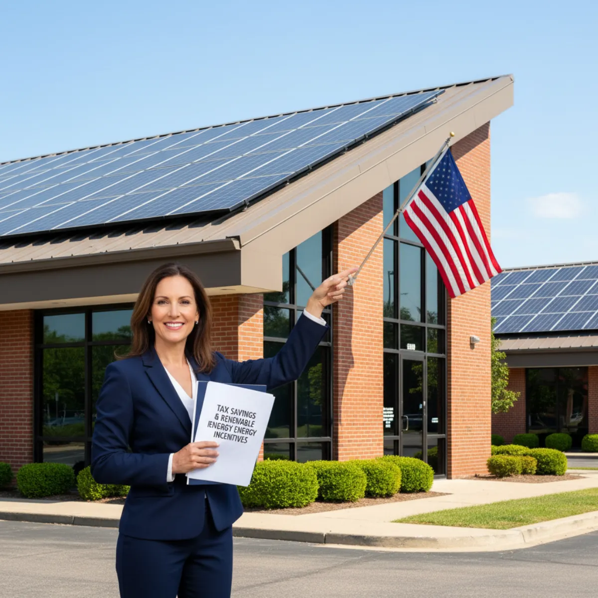 Commercial building with large rooftop solar array - Section 179 tax deduction for business solar