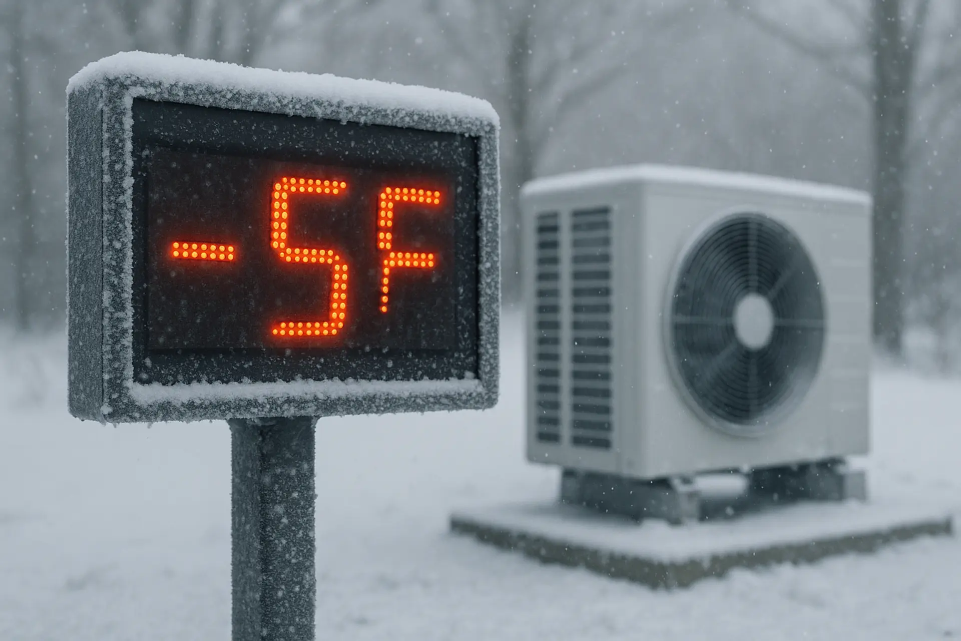 Temperature gauge showing heat pump balance point on a cold day