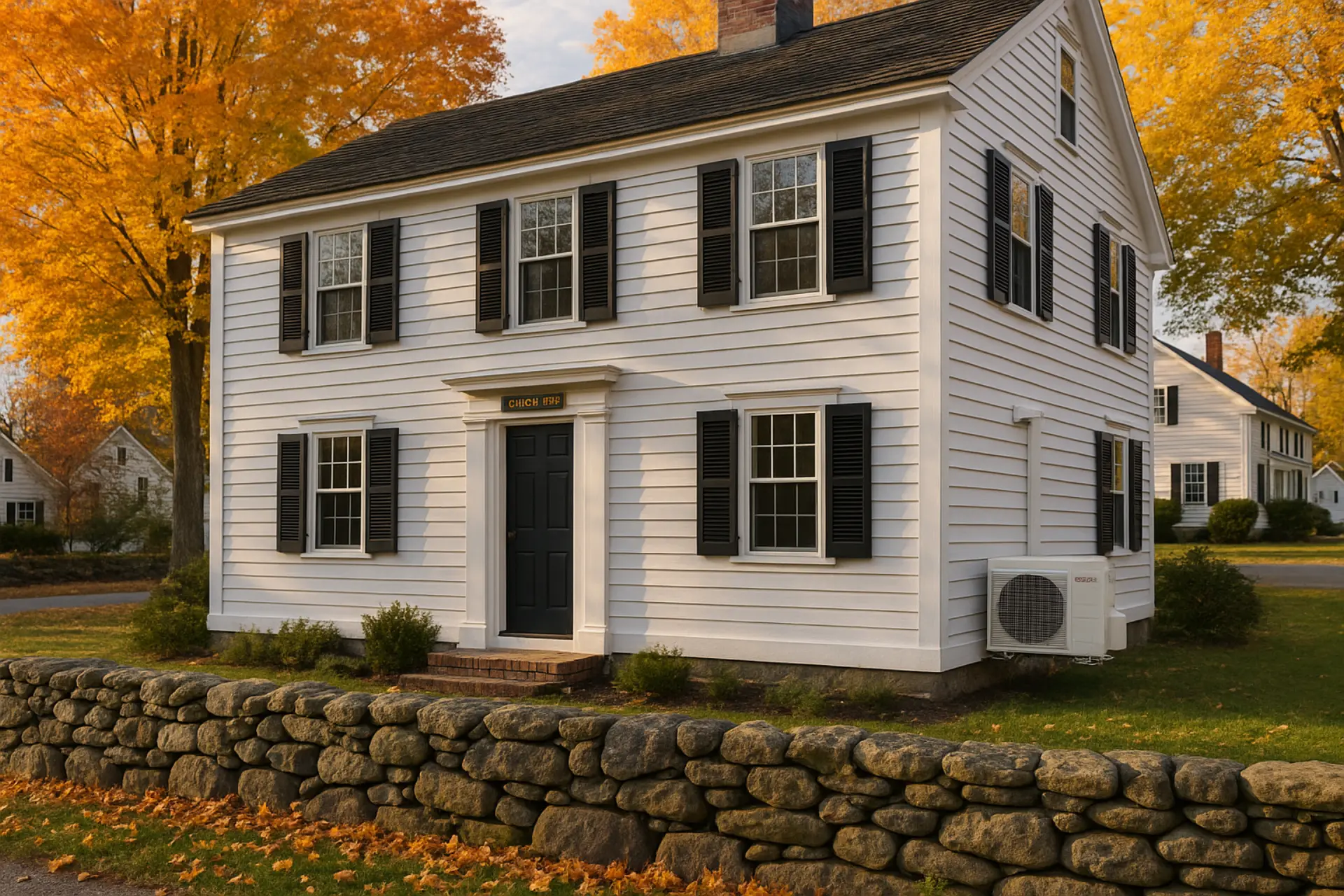 Historic New England colonial home with modern ductless heat pump installed