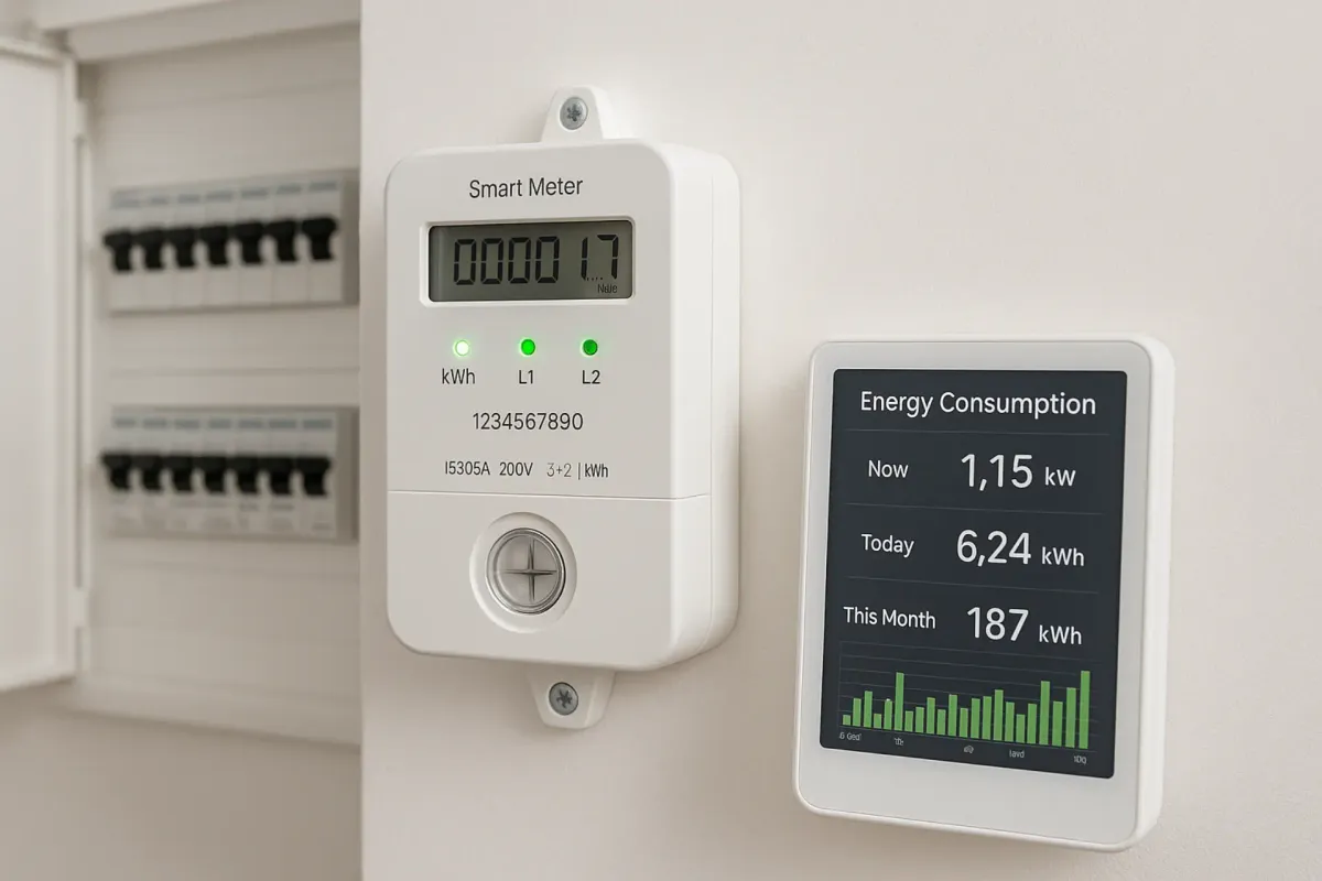 Smart electricity meter showing heat pump energy consumption
