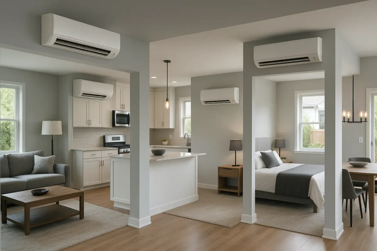 Multi-zone ductless system with indoor heads in different rooms