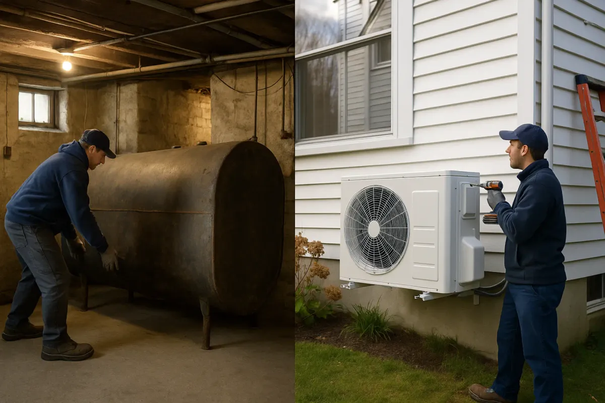 Oil tank removal with heat pump installation