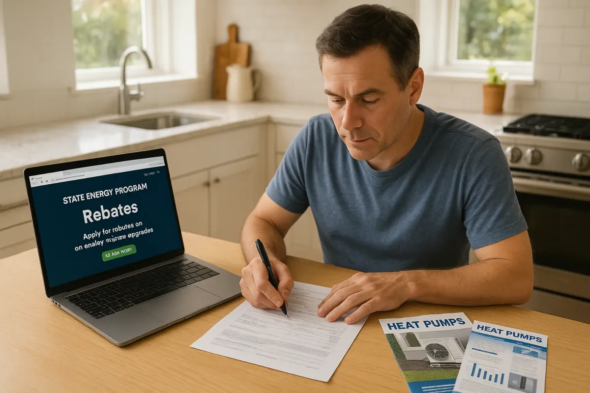 Homeowner reviewing rebate application forms