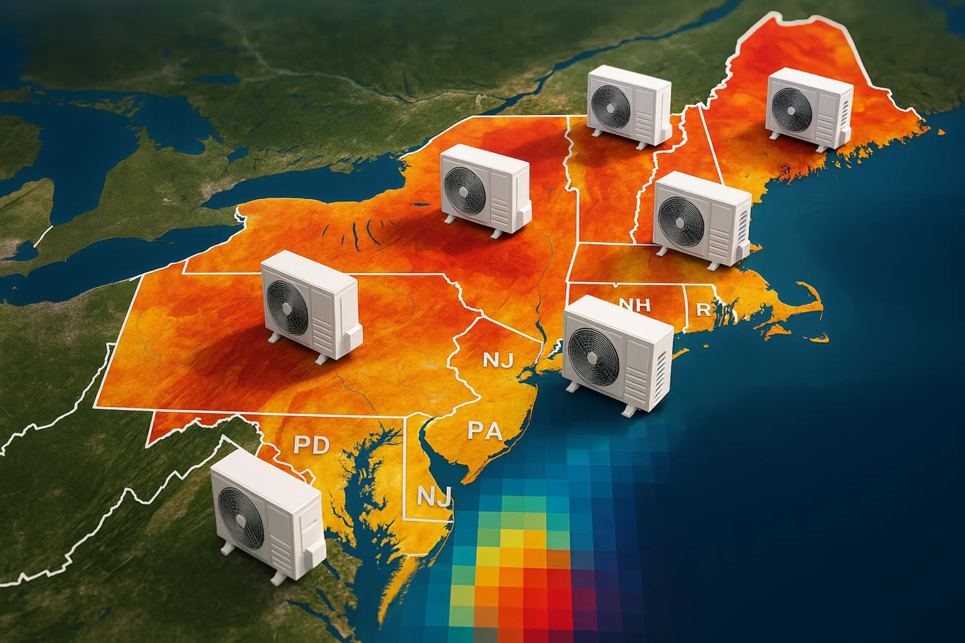 Map showing heat pump ROI across different states
