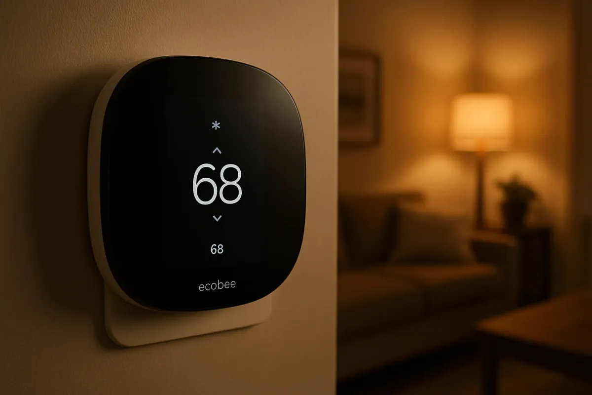 Smart thermostat showing optimal settings