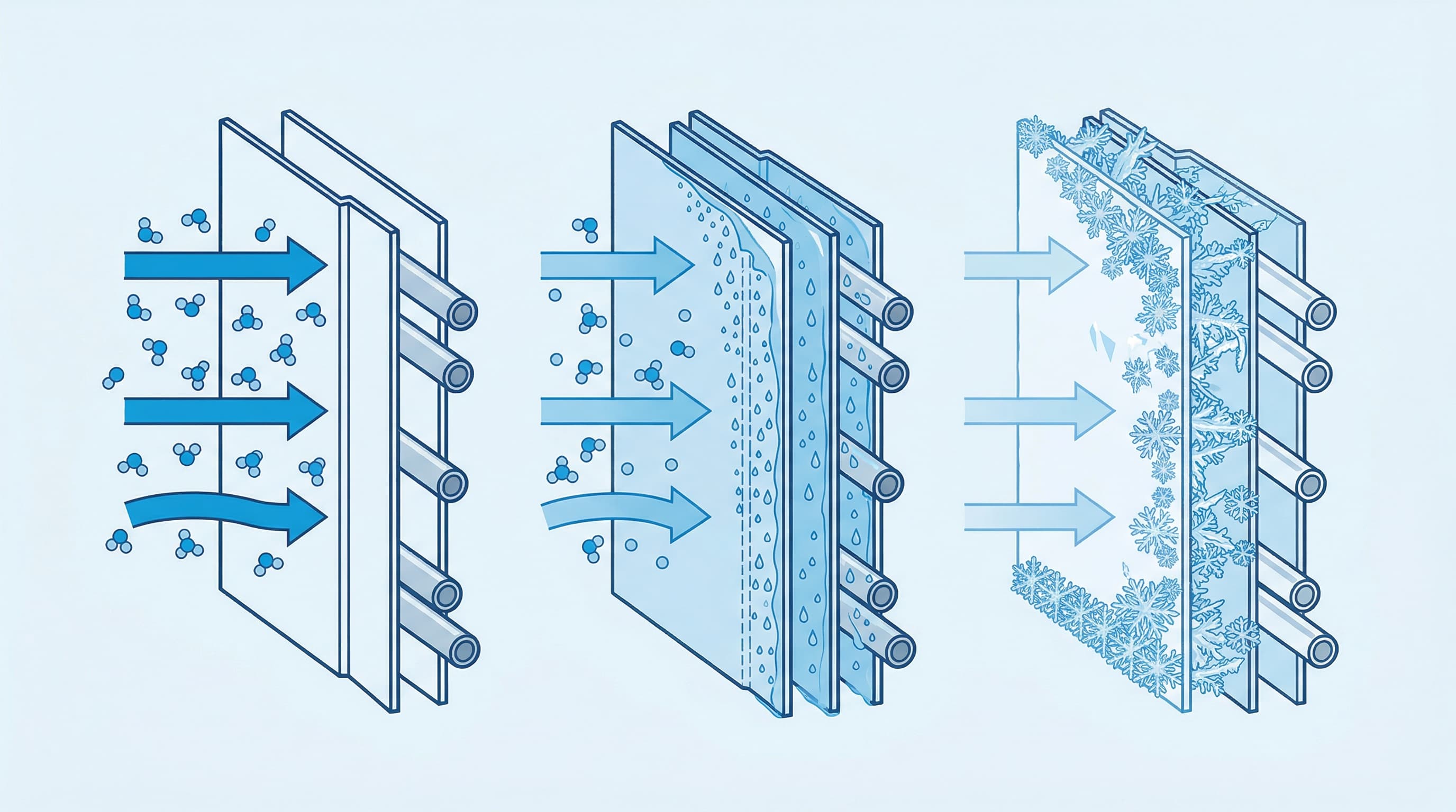 Diagram showing how ice forms on heat pump outdoor coil when extracting heat from cold air